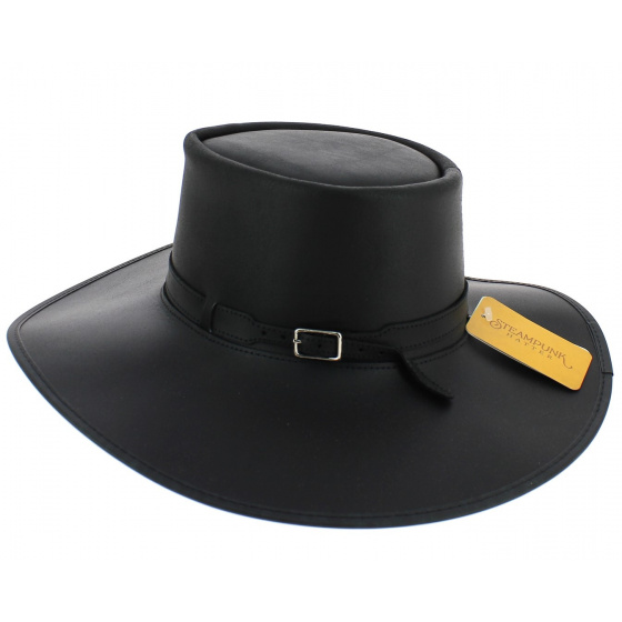 Wide Brim Leather Cavalier Hat Black - Head'nHome