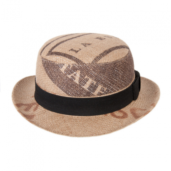 Chapeau melon bombon Toile de Jute Beige - ReHats
