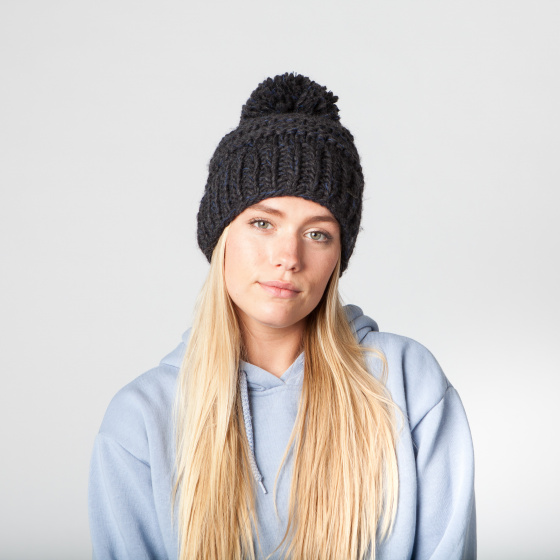 Black Jasmin Beanie with Pompom - Bats