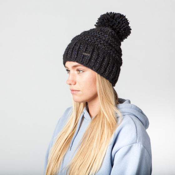 Black Jasmin Beanie with Pompom - Bats