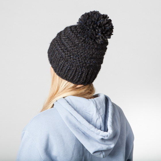 Black Jasmin Beanie with Pompom - Bats