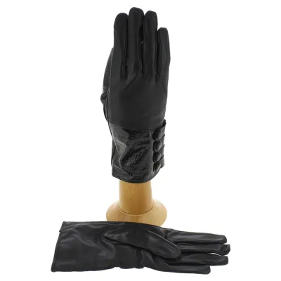Black Lambskin Leather Women's Gloves - Traclet Reference: 1914 | Chapellerie Traclet