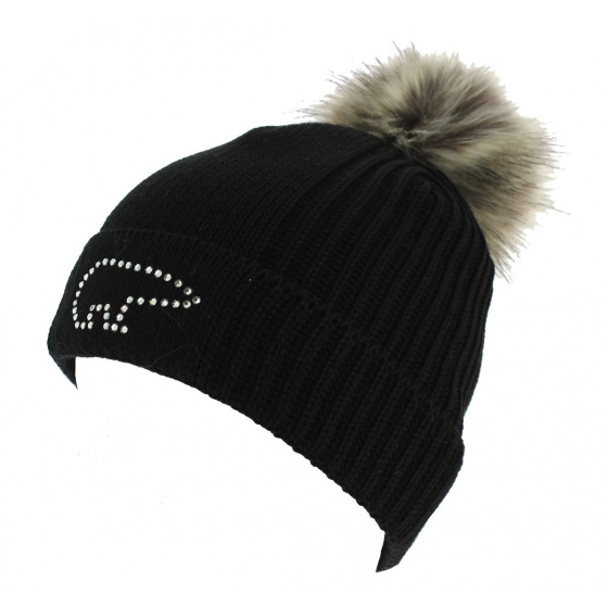 Angel Wool Pompom Beanie Black - Eisbär