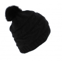 Black Foxy Fur Pom-Pom Beanie - Traclet