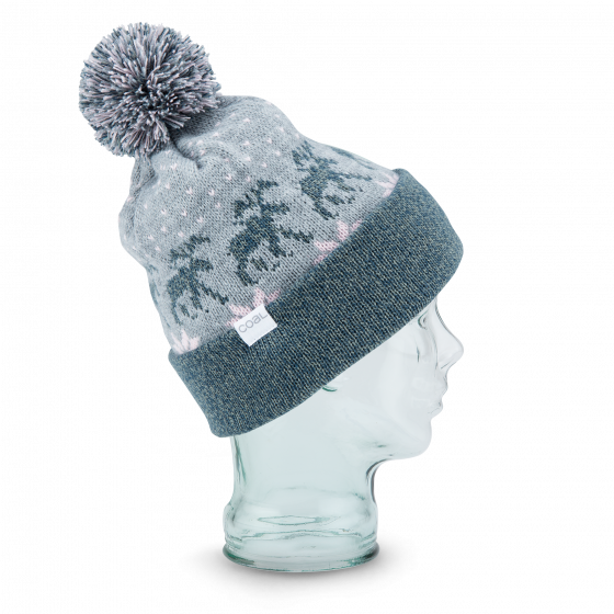 The Lodge Grey Jacquard Style Beanie with Pompom - Coal