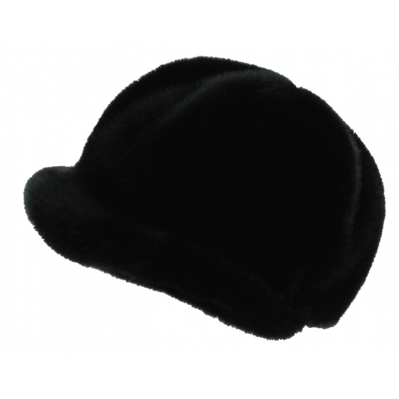 Newsboy Style Cap Liliya Black Faux Fur - Traclet