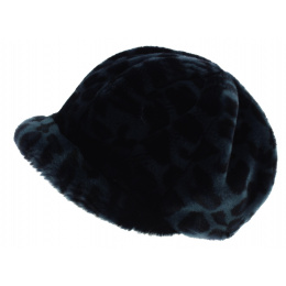 Liliya Newsboy Style Cap Blue Faux Fur - Traclet