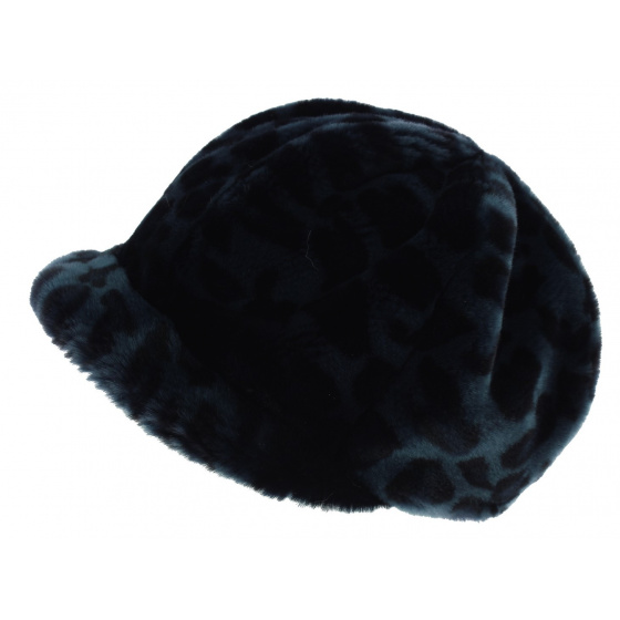 Liliya Newsboy Style Cap Blue Faux Fur - Traclet