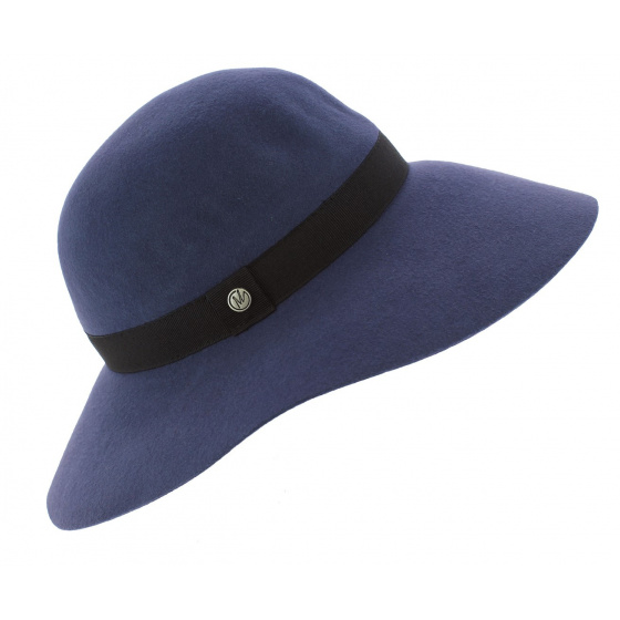 Blue Wool Felt Lorelei Wide-Brimmed Hat - Traclet