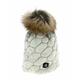 Foxy Megeve Mont-Blanc brown beige pom-pom beanie Traclet