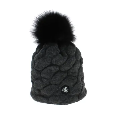 Bonnet Pompon Galet Anthracite - Blanc Bonnet Reference : 3100 | Chapellerie Traclet