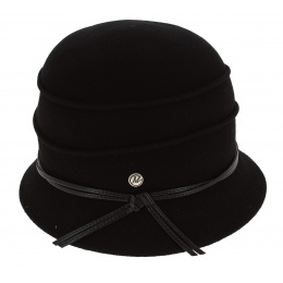Diamante Cloche Hat Black Wool Felt - Traclet