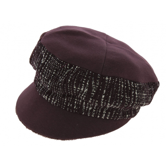 Ebony Newsboy Cap with Plum Fleece Lining - Mtm