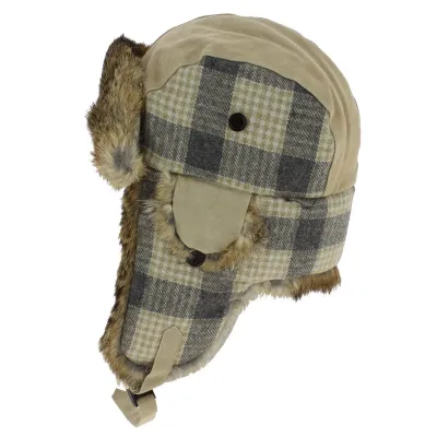 Bathurst Leather & Rabbit Fur Trapper Hat in Beige - Traclet Reference: 7754 | Traclet Hatters