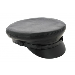 Black Leather Elbsegler Sailor Cap - Traclet