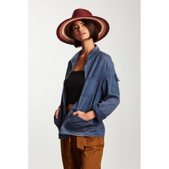Hampton Raffia Wide-Brimmed Hat Burgundy - Brixton