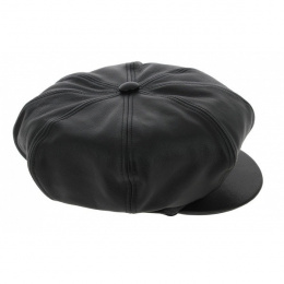Black Leather Newsboy Cap