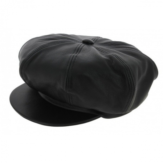 Black Leather Newsboy Cap Black Leather Newsboy Cap