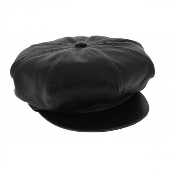 Black Leather Newsboy Cap Black Leather Newsboy Cap