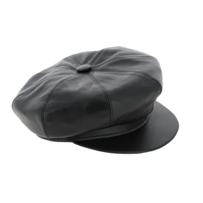 Black leather newsboy cap - newsboy cap shop Reference: 6886 | Chapellerie Traclet
