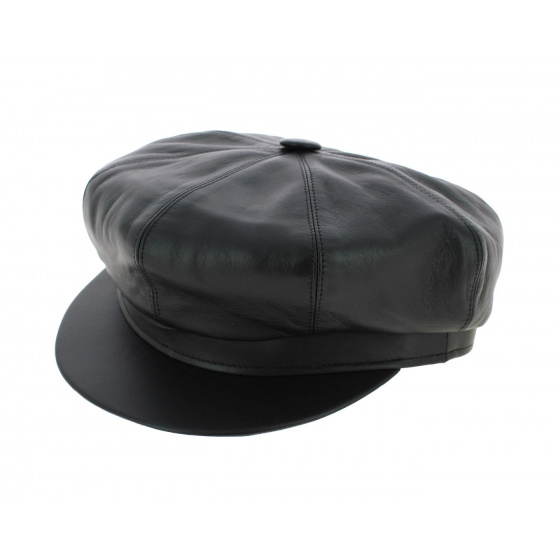 Casquette Gavroche Cuir Noir