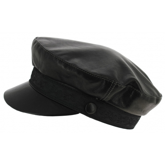 Stewart Black Leather Sailor Cap - Traclet