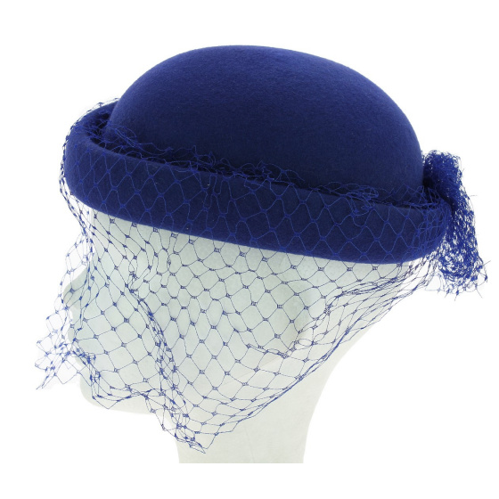 Royal blue hat with veil J. GARNIER PARIS Made in France