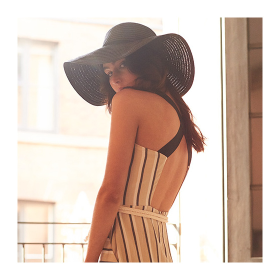 Black Paper Straw Summer Marbella Wide Brim Hat
