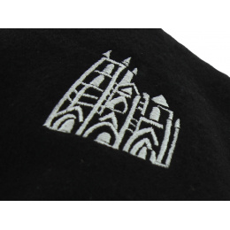 Black Wool Notre Dame Embroidery Beret - Traclet