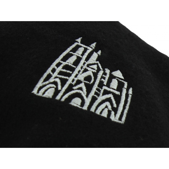 Black Wool Notre Dame Embroidery Beret - Traclet
