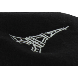 Paris beret embroidered Eiffel Tower Wool Black - Traclet