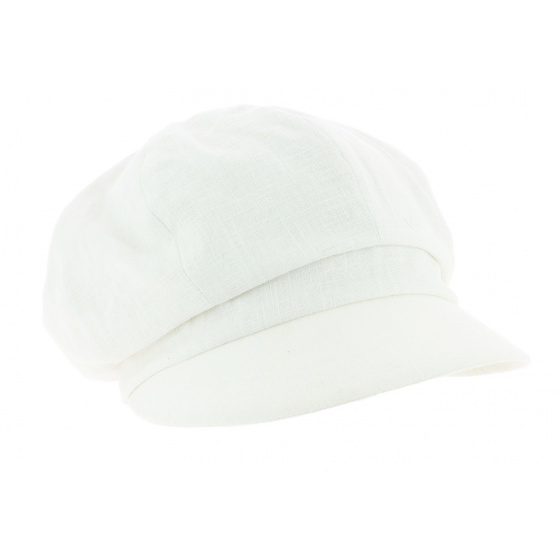 Nelya White Linen Newsboy Cap - Mtm