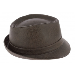 Brown Leather-Look Goody Dust Trilby Hat - Traclet