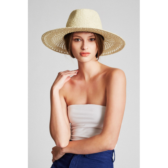 Brixton Hampton Beige Raffia Straw Fedora Hat