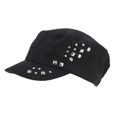 Silver Studded Black Polyester Army Cap - Traclet Reference: 8191 | Traclet Hat Shop