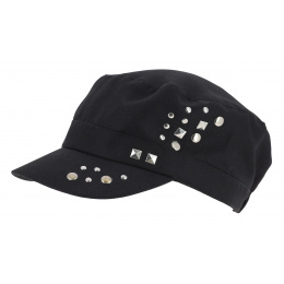 Silver Studded Black Polyester Army Cap - Traclet