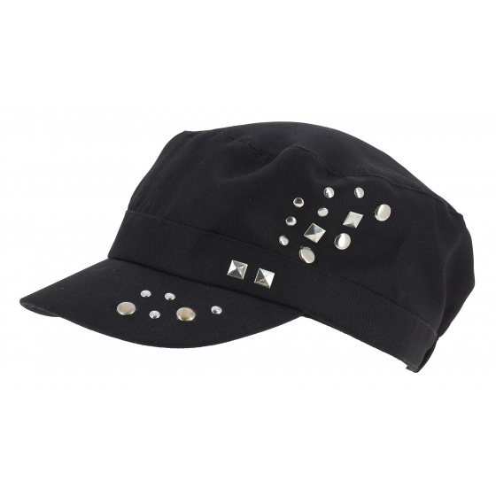 Silver Studded Black Polyester Army Cap - Traclet