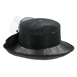 Chapeau Cérémonie Style Banquière ISA Paille Noir - Traclet