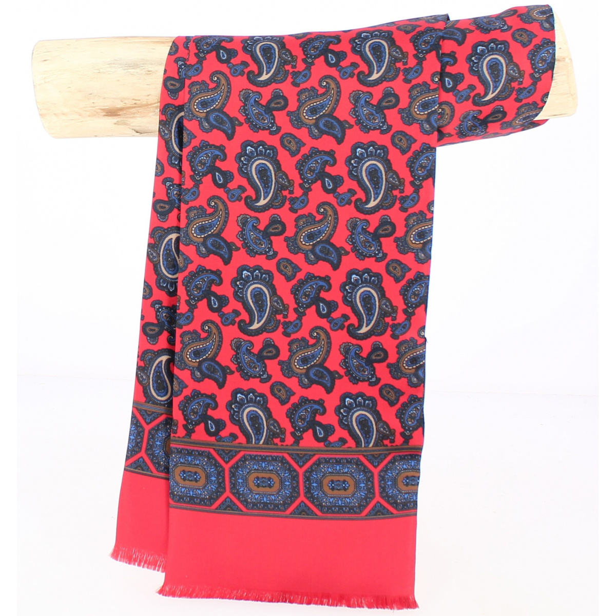 Foulard Homme Soie Rouge Motifs - Traclet Reference : 7254