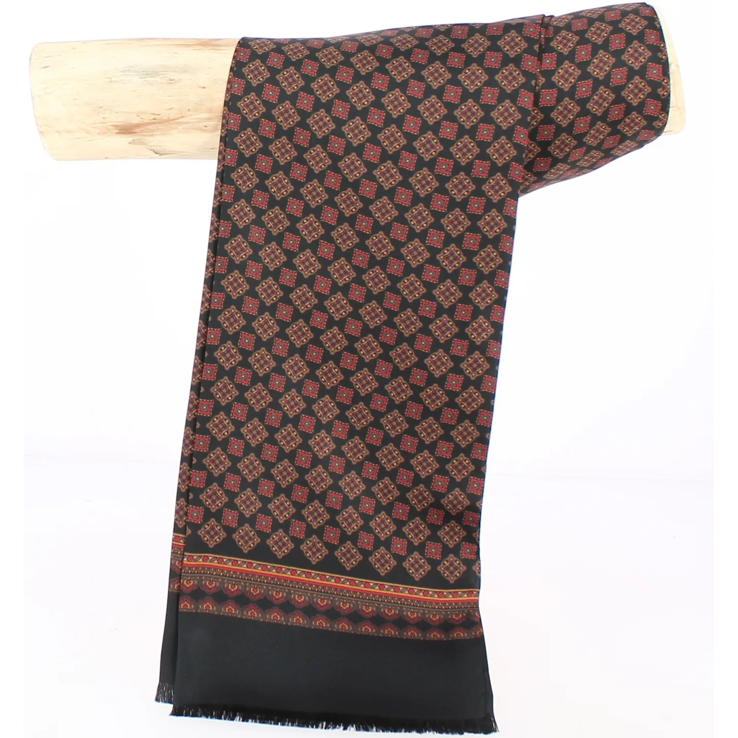 (Foulard homme Noir Motifs Marron Soie- Reference : 6139 | Chapellerie Traclet