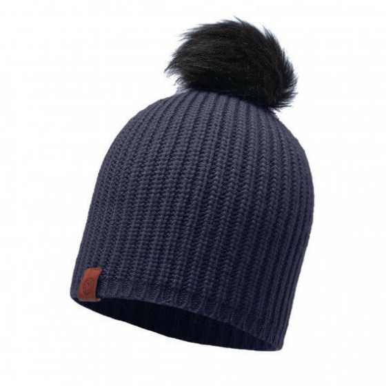 Adalwolf Blue Pompom Beanie - Buff