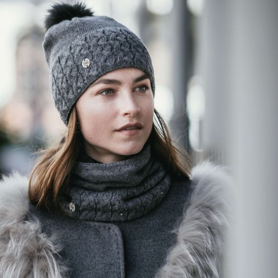 Elie Grey Pom-Pom Beanie - Buff
