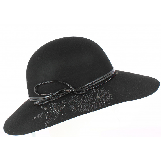 Black Wool Electre Wide-Brimmed Hat - TRACLET