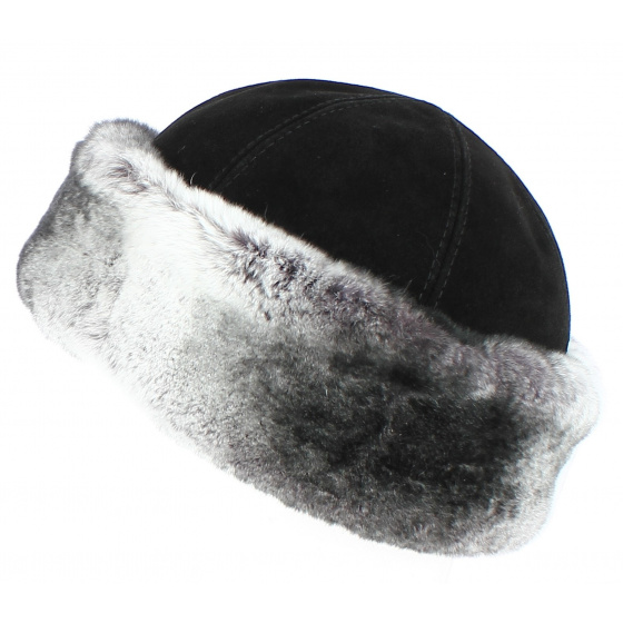 Aksinya Leather & Rabbit Fur Hat Black - Traclet