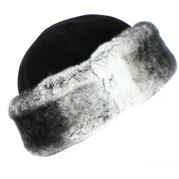 Aksinya Leather & Rabbit Fur Hat Black - Traclet
