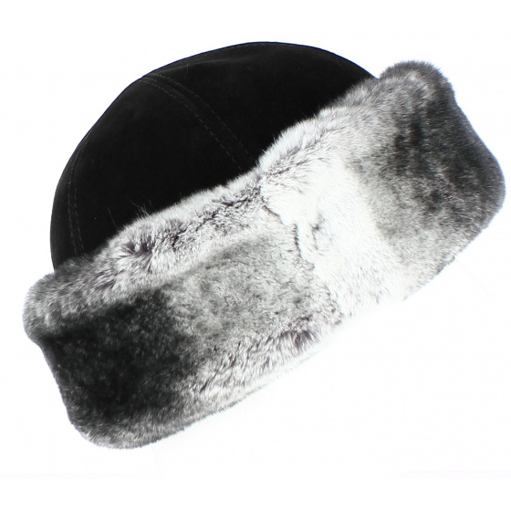 Toque Aksinya Cuir & Fourrure Lapin  Noir - Traclet Toque Aksinya Cuir & Fourrure Lapin  Noir - Traclet