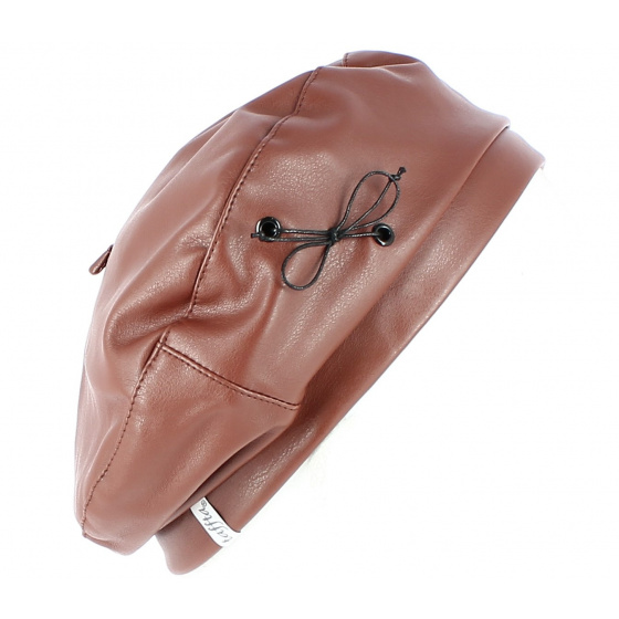 Camel Faux Leather Candide Beret - Traclet