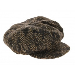 Lynn Wool Newsboy Cap with Herringbone Print - Traclet