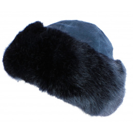 Toque Ivanova Cuir & Fausse Fourrure Bleu - Traclet