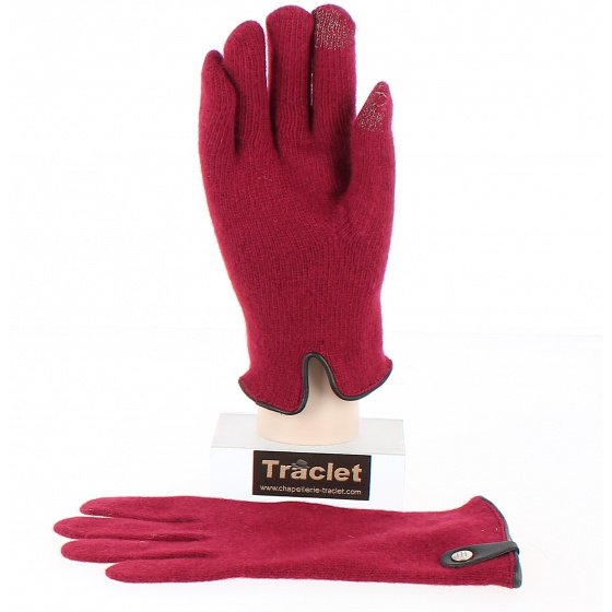 Seville Touch Screen Wool & Cashmere Gloves Burgundy & Black - Traclet